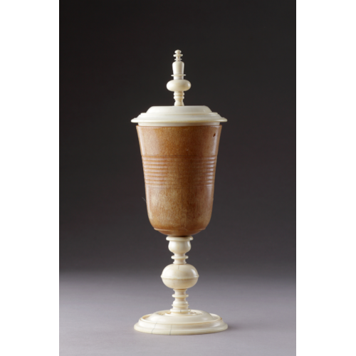 German Renaissance Turned Rhinoceros Horn and Ivory Cup and Cover